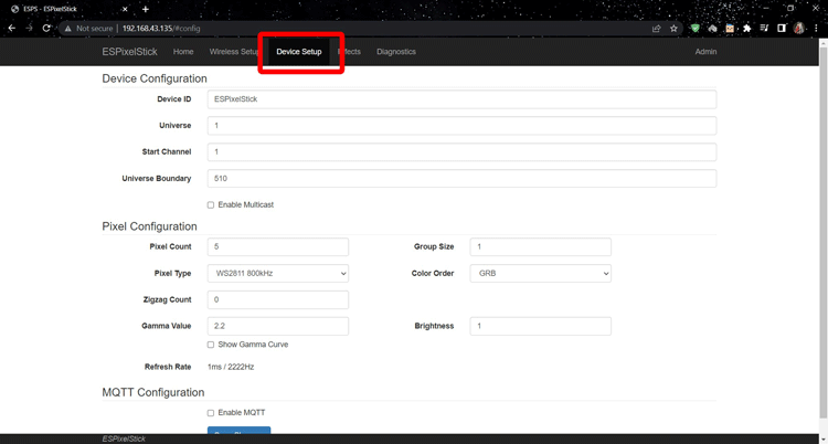 ESPixelStick Device Setup