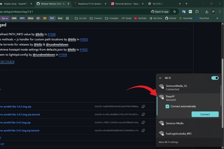 RaspAP WiFi network appearing in available networks list after first boot