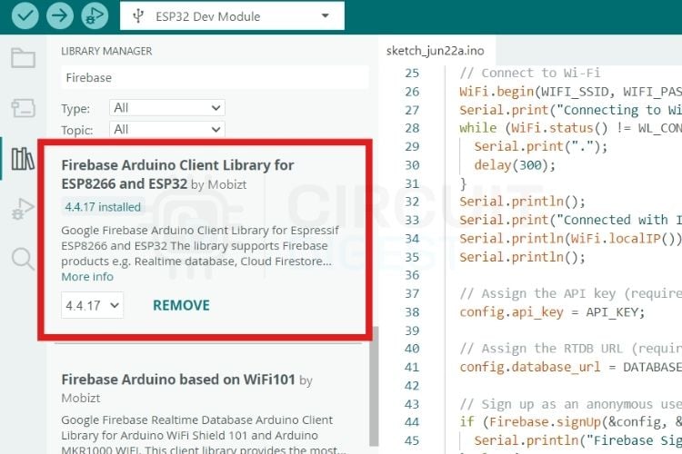 Arduino IDE Serial Monitor showing successful data sent to Firebase