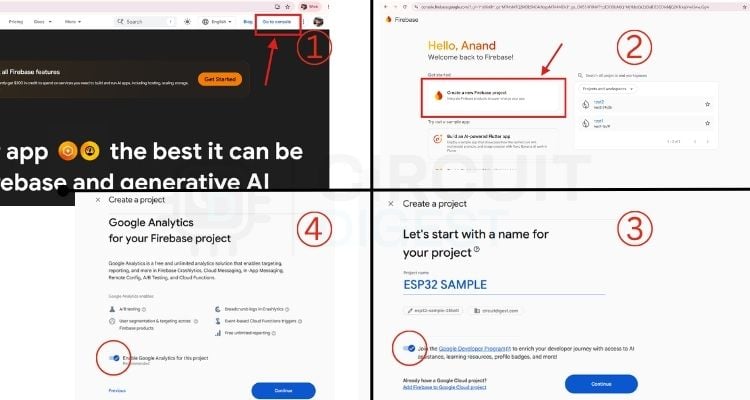 Steps to create a new Firebase project for ESP32 integration