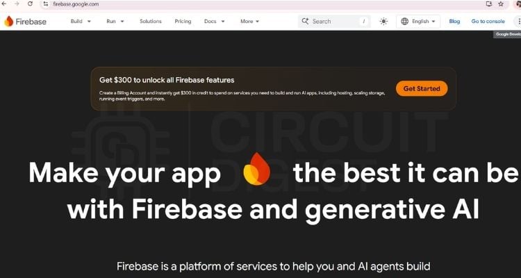 Firebase console welcome screen for creating a new ESP32 Firebase project