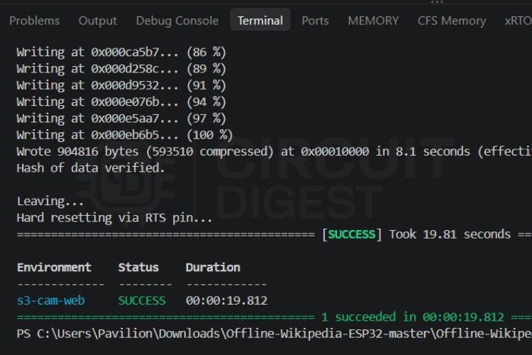 Success Message After Flashing Firmware