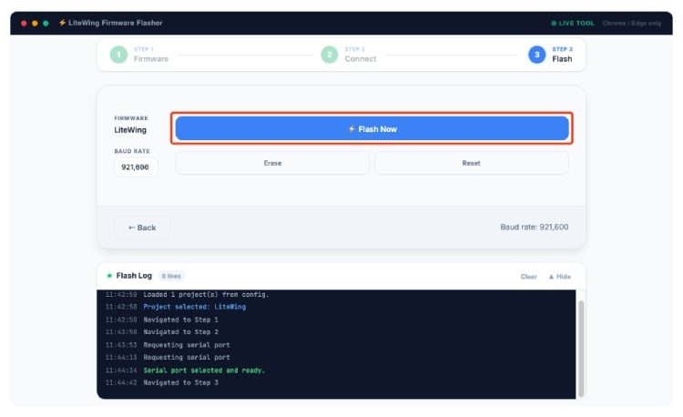 LiteWing Firmware Flashing Finished
