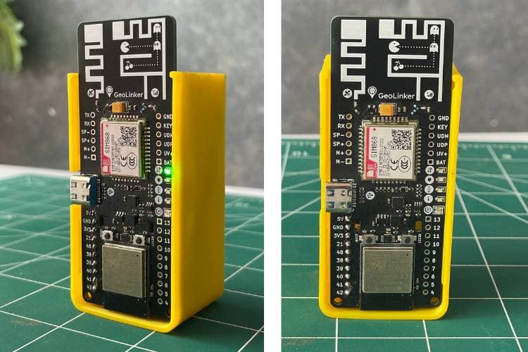 GeoLinker GL868_ESP32 board hardware setup for IoT geofencing system