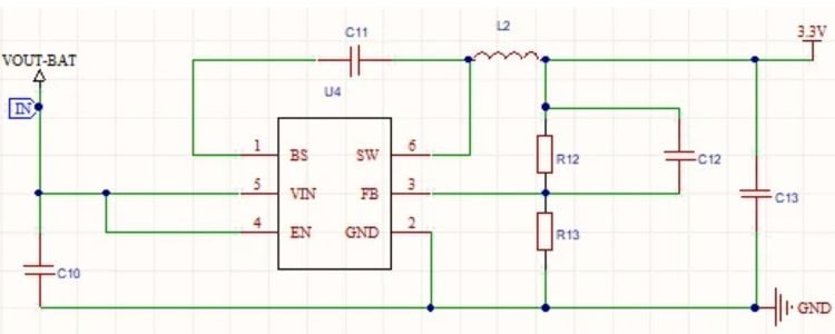 A6165P LDO regulator circuit in ESP32-2424S012C converting 5V VOUT-BAT to 3.3V for ESP32-C3 and display