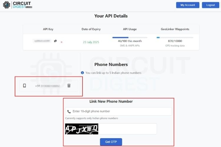 Link Phone Number Circuit Digest API