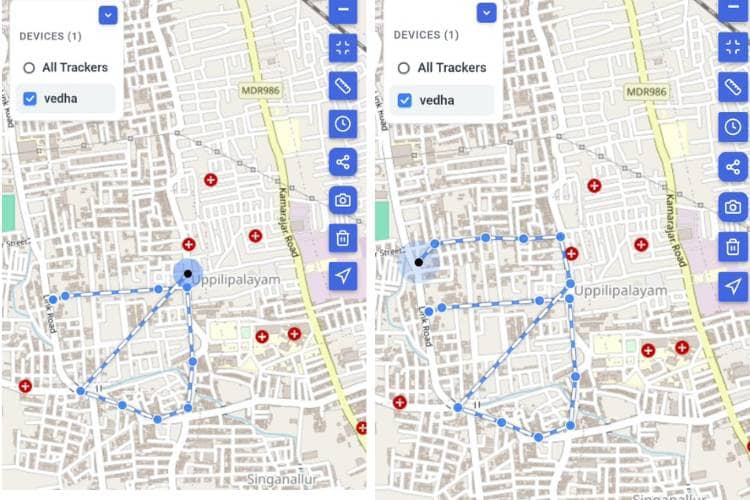 Live GPS tracking map on CircuitDigest Cloud dashboard for IoT geofencing system