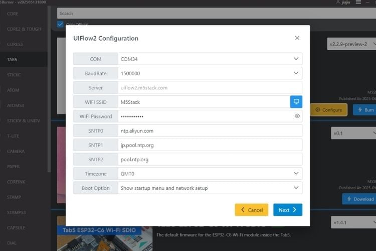 UiFlow2 firmware configuration