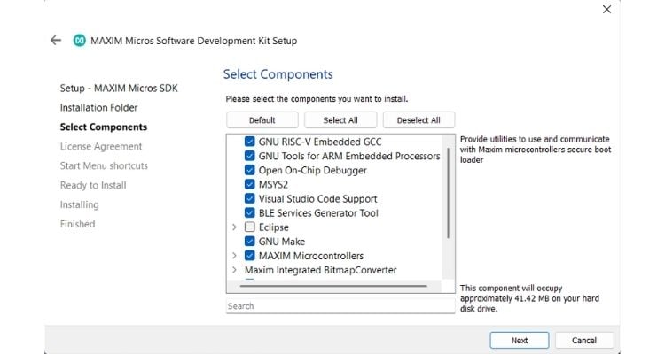 MAXIM Micros SDK Installer – Component Selection Step