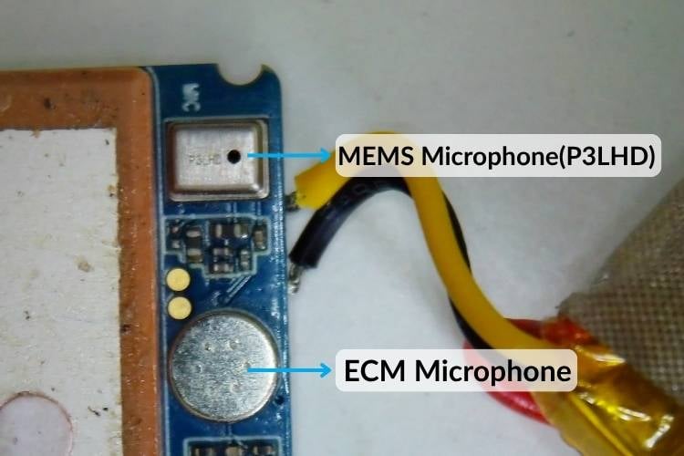 MEMS and ECM microphones on the JioFind 4G PCB