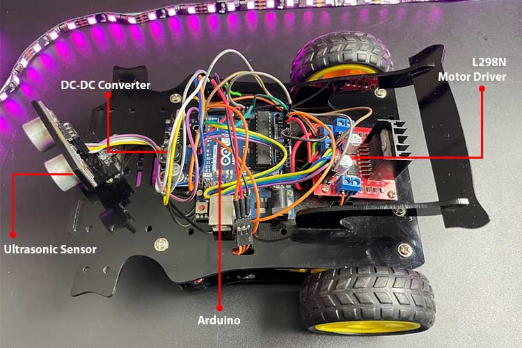 circuit connection of Obstacle Avoiding Car Using Arduino