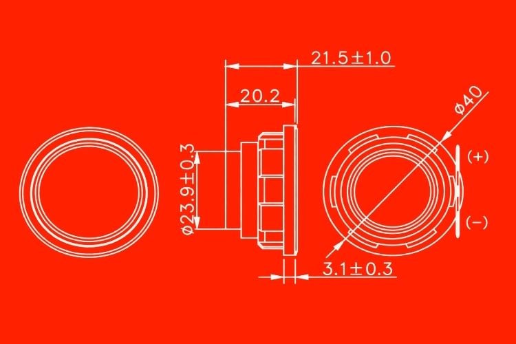 Dimensions and construction details of the PUI AS04004MR-N50-WP-2-R speaker