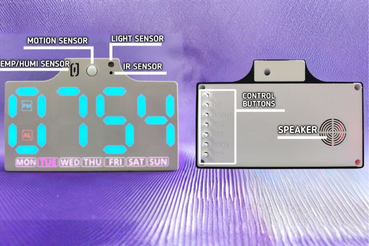 Parts Marked Both Front and Back Side of the Digital Clock