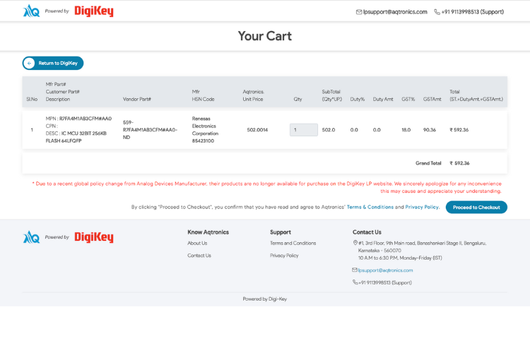Proceed to Checkout from AqTronics