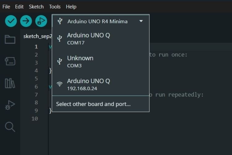 Programing Arduino UNO Q using Arduino IDE