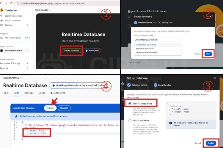 Creating a Realtime Database and setting security rules in Firebase