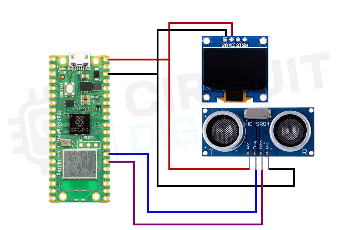 Raspberry pi Pico W and ultrasonic sensor interfacing with OLED screen display