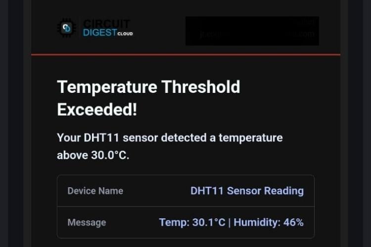 Received Email from the Setup Shows Temperature