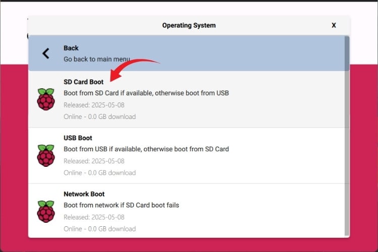 Selecting SD card boot or USB boot mode for Raspberry Pi bootloader update
