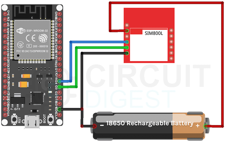 ESP32 SIM800L GSM Module Circuit Connections