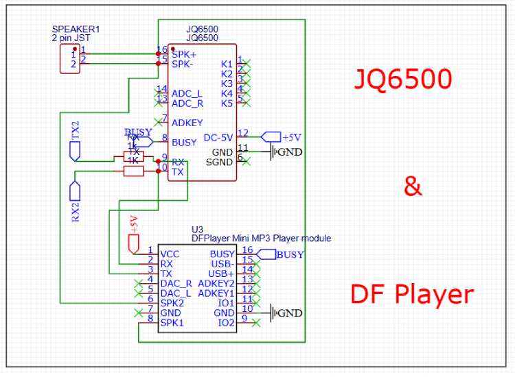 JQ6500 & DF PLAYER used for playing mp3 files