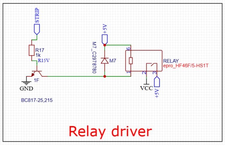 relay driver circuit using BC817 Transistor & HF46F 5 V Relay