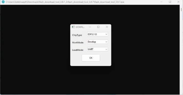 ESP flash tool chip selection