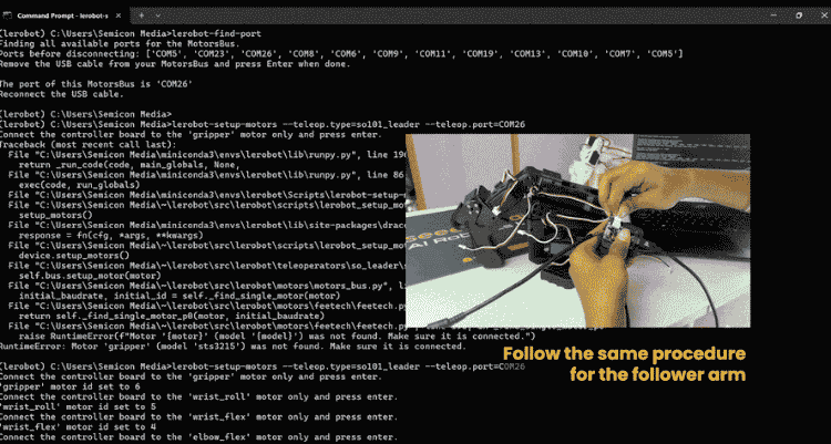 Setting the Motor Id with Robotic Arm 