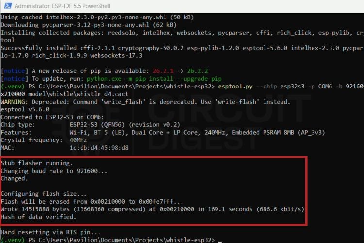 Successfully Flashing the Model to ESP32-S3