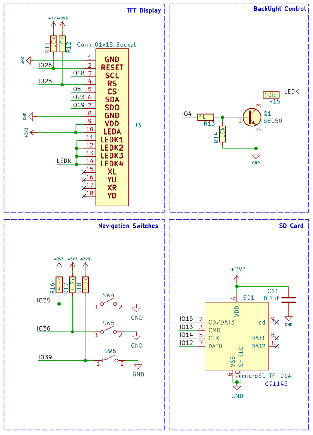 TFT Display and Navigation Switches Circuit Diagram