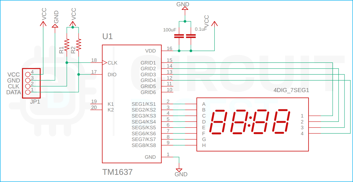 TM1637 Display Module Circuit Diagram