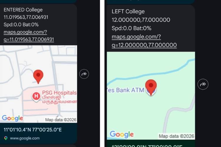 SMS geofence entry and exit alerts from GPS geofence alert system