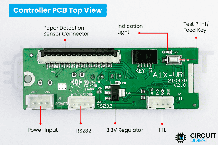 Thermal Printer with ESP32 Pinout Controller PCB Top View 