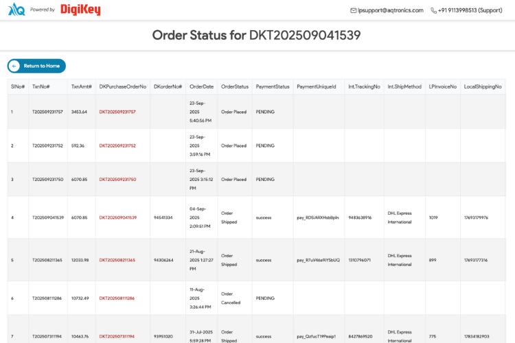 Tracking Your Order on DigiKey