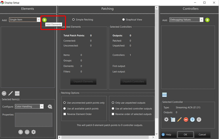 Vixen Display Setup Add Element Button