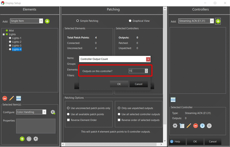 Vixen Display Setup Controller Output Count