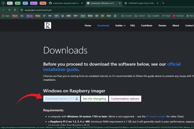 Downloading Windows on Raspberry Imager tool for installing Windows 11 on Raspberry Pi