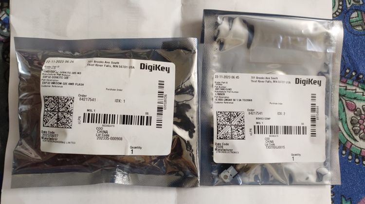 digikey esp32 and lm7805 component purchase image 