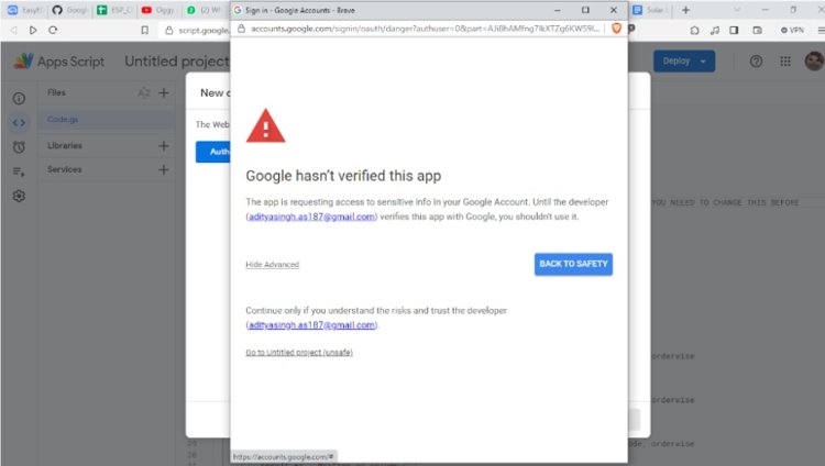 google app script authentication page screenshot