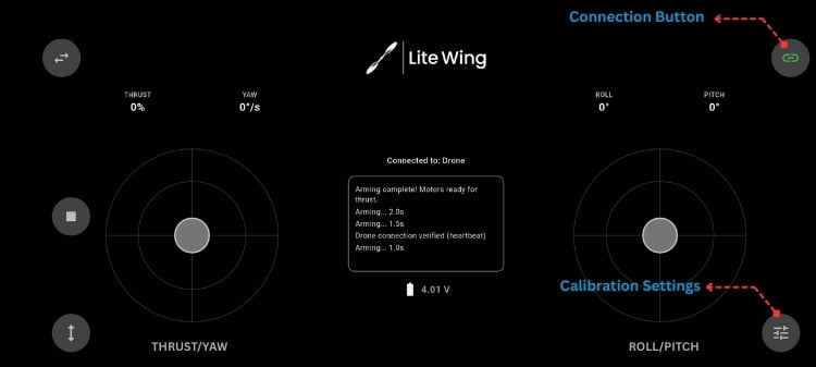 LiteWing Mobile APP settings and configuration