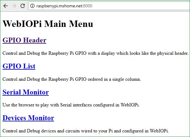 webiopi page for raspberry pi