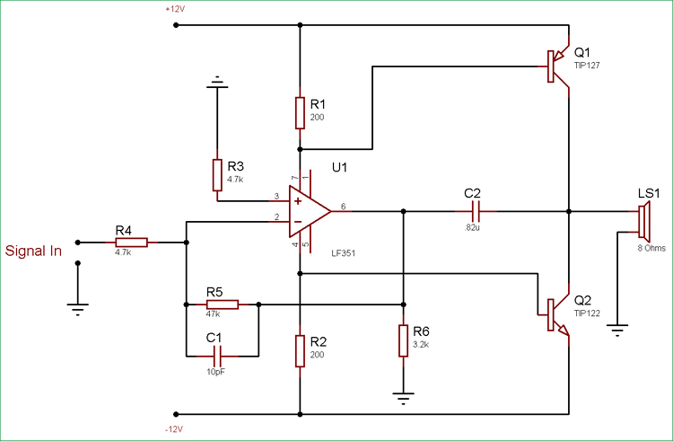 10 Watt Audio Amplifier Circuit Diagram Using Op Amp And Power Transistors