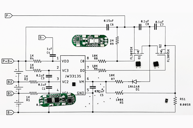 BMS Li-ion 2S 7.4V 8A/10A с балансировкой HX-2S-JH10