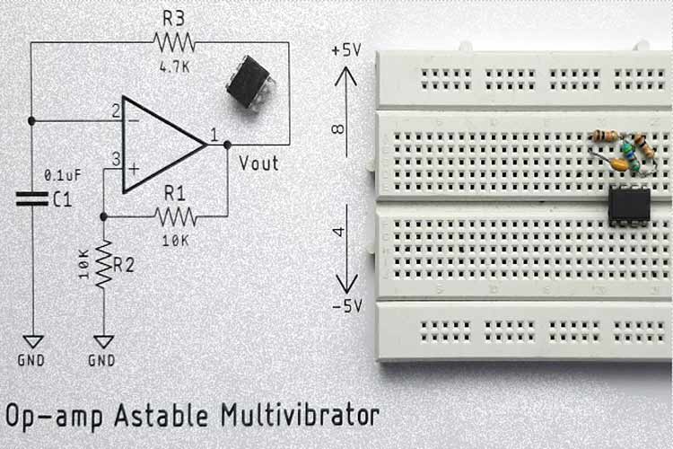 Astable Multivibrator Circuit Using Op-amp