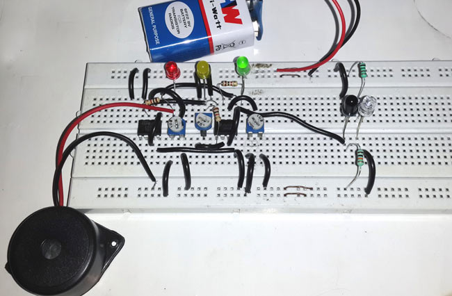 Infrared Sensor / Obstacle Detector Circuit Using LM358, Breadboard