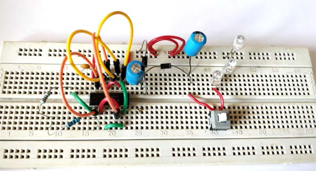  Simple LED Torch Circuit using 4049 IC 