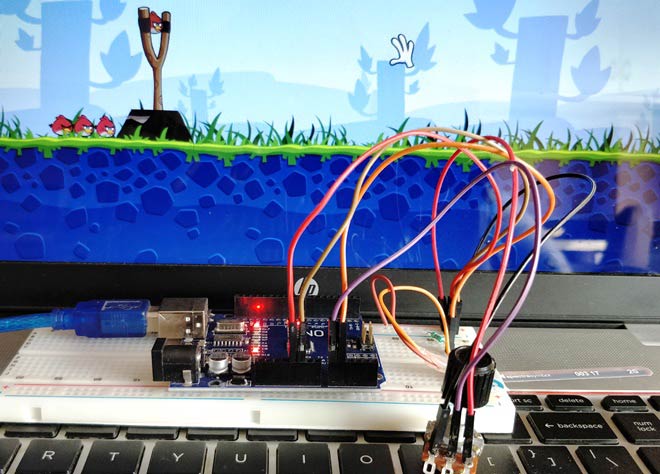 Arduino based Angry Bird Game Controller using Flex Sensor and Potentiometer
