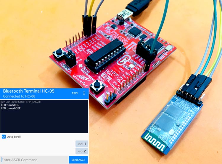 Interfacing HC-05 Bluetooth Module with MSP430 Launchpad to control an LED