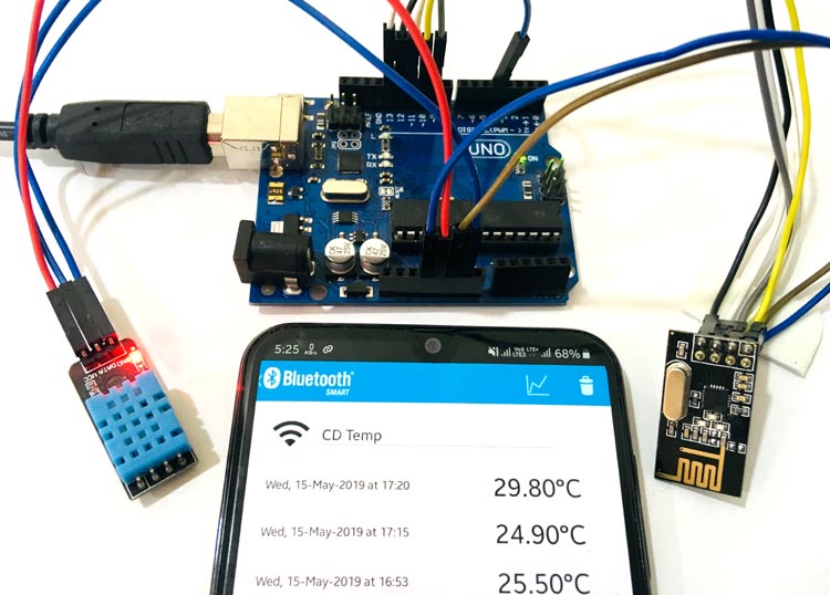 Temperature Monitoring over BLE Arduino Thermistor NRF24L01 Bluetooth Low  Energy Temperature device 