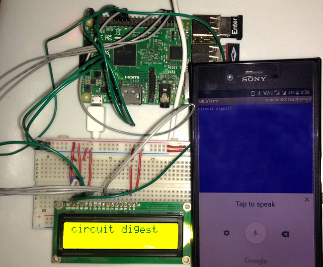 Voice Typing on 16x2 LCD using Raspberry Pi and Android App